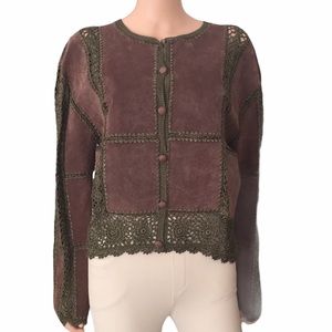 Vintage Rare 70s IDI by Mathew Hand-Crocheted Suede Leather Bohemian Jacket
